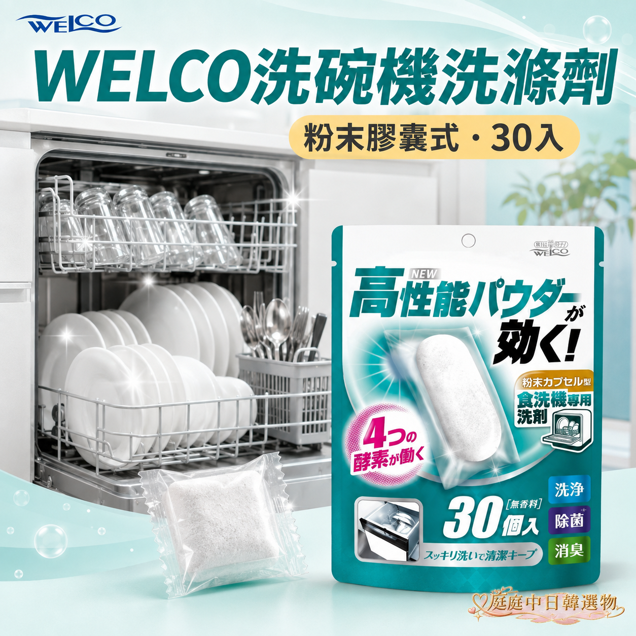 日本WELCO粉末膠囊式洗碗機洗滌劑30入